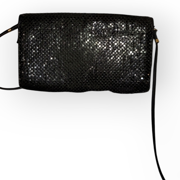 Vintage Mesh Flap Style Clutch Shoulder Bag Black Glam Evening Party - Picture 2 of 7
